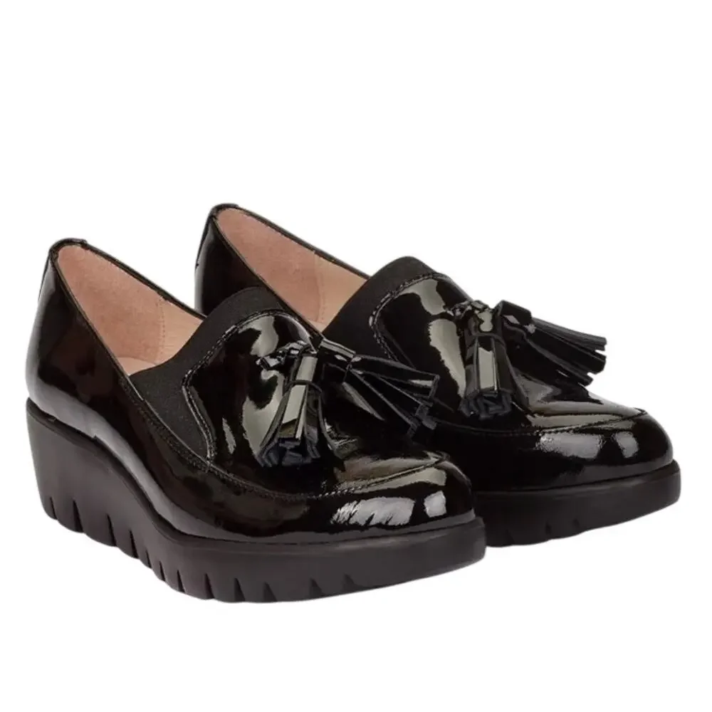 Wonders Spain Patent Leather Tasseled Wedge Loafers Slip On Preppy Academia